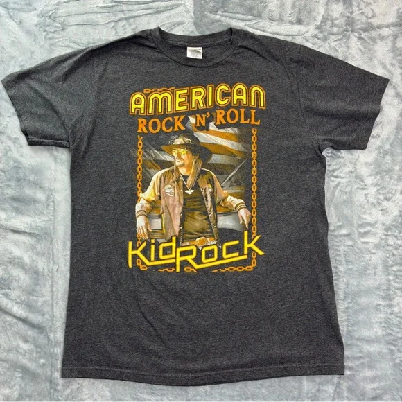 Kid Rock American Rock N Roll T-Shirt Size Large Heather Gray Detroit Rap USA - Picture 2 of 9